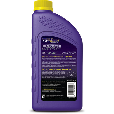 Royal Purple Premium Synthetic High Performance Euro Formula 5W-40 Motor Oil - 1 Quart - RV and Auto Parts