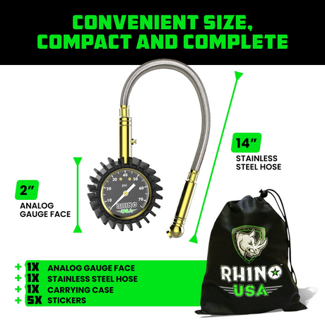 Rhino USA 75 Psi Analog Heavy Duty Tire Pressure Gauge - Rhino USA