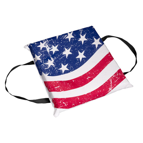 10001-00-A-BL Airhead Type IV Throwable Cushion Blue with stars and stripes design, durable and high visibility for water safety.