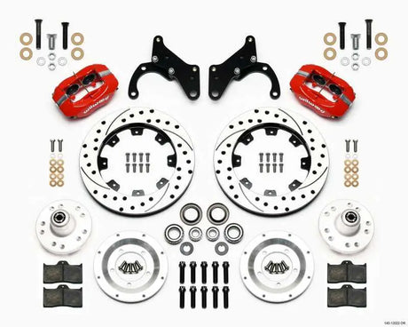 Wilwood 140-12022-DR Wilwood Forged Dynalite Front Kit 12.19in Drilled Red 65-68 Chevy Impala -Drum Spindle