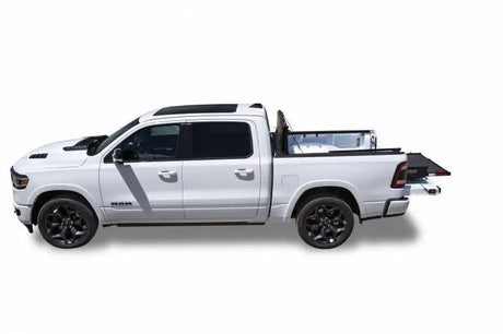 White pickup truck with bed cover showcasing 15-6347-MXB Bedslide Ram 5.7 with Rambox