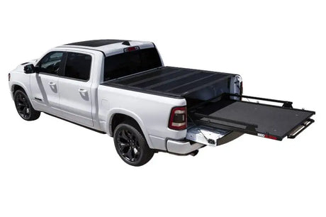 White pickup truck showcasing 15-6347-MXB Bedslide for Ram 5.7 with Rambox