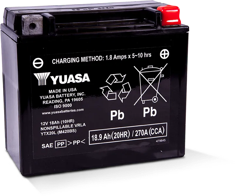 Yuasa YTX20L Maintenance Free AGM 12 Volt Battery - RV and Auto Parts