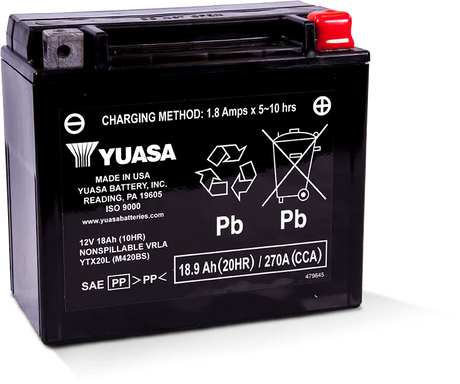 Yuasa YTX20L Maintenance Free AGM 12 Volt Battery - RV and Auto Parts