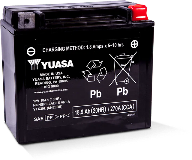 Yuasa YTX20L Maintenance Free AGM 12 Volt Battery - RV and Auto Parts