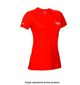 Red Warn short-sleeve large t-shirt with sleek design, crafted for quality and comfort, showcasing brand logo on sleeve and chest.