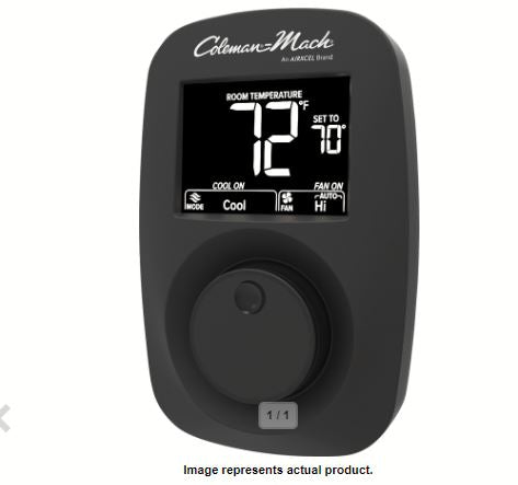 9420-381 Coleman Mach RV Wall Thermostat in Black, high-quality design for precise climate control in RVs, featuring a digital readout and fan speed control, 12V DC, and easy installation, Inside RV, RV Parts Shop, Exterior Parts & Accessories, AVADA - Best Sellers