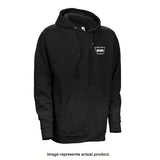 Black hoodie labeled "Warn", designed for superior protection and comfort of head and neck, suitable for demanding environments.