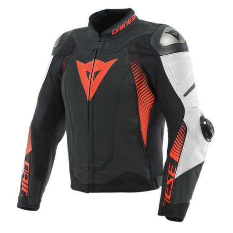 Dainese Super Speed 4 leather Jacket Perforated Matte Black/White/Fluorescent Red Size - 50 - Dainese