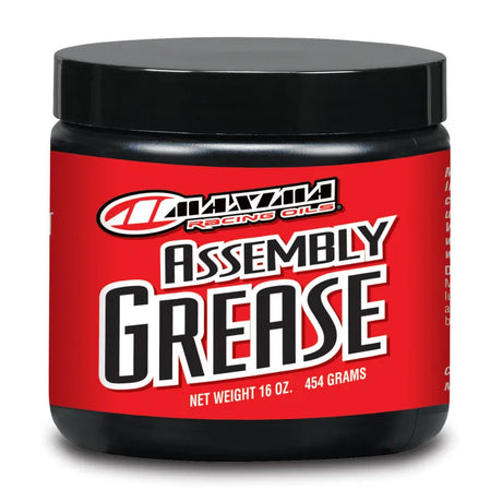 Maxima Assembly Grease 16oz container, premium high-stress application lubricant by Maxima Racing Oils, red and black packaging.