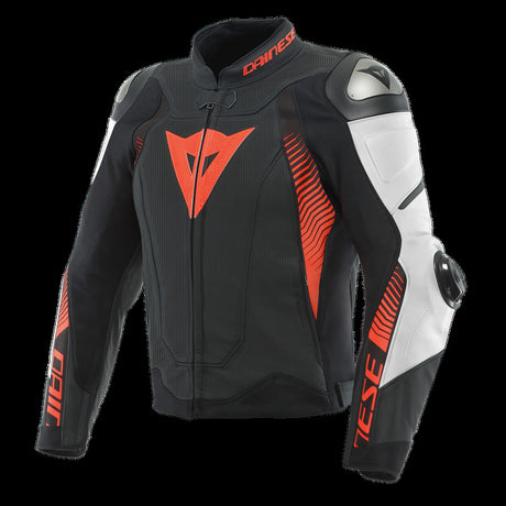 Dainese Super Speed 4 leather Jacket Perforated Matte Black/White/Fluorescent Red Size - 46 - Dainese