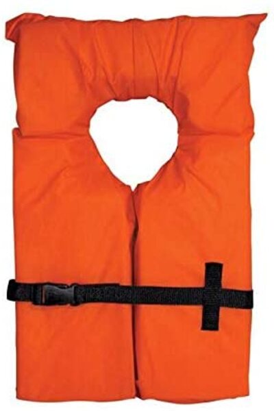 Airhead Type II Keyhole Life Vest in vibrant orange with adjustable strap for comfortable fit and high visibility, designed for water safety.