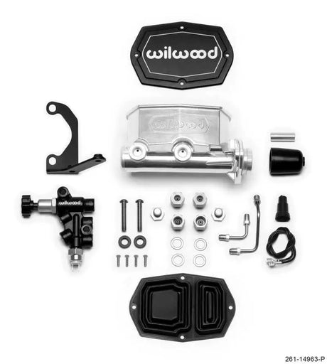 Wilwood 261-14963-P Wilwood Compact Tandem M/C - 1in Bore - w/Bracket and Valve - Ball Burnished