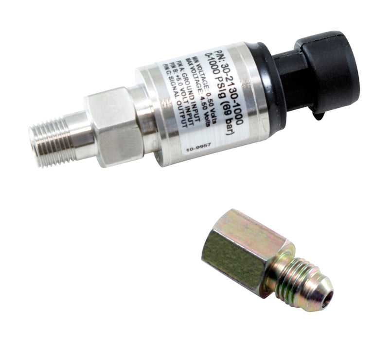 AEM 30-2130-1000 AEM 1000 PSIg Stainless Sensor Kit - 1/8in NPT Male Thread to -4 Adapter