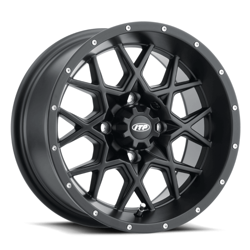 ITP Hurricane 14x7 / 4x156 BP / 4+3 Offset Matte Black Wheel - ITP