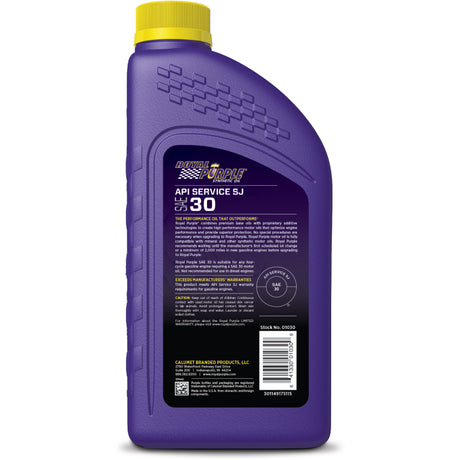 Royal Purple Premium Synthetic High Performance Straight-Grade SAE 30 Motor Oil - 1 Quart - RV and Auto Parts