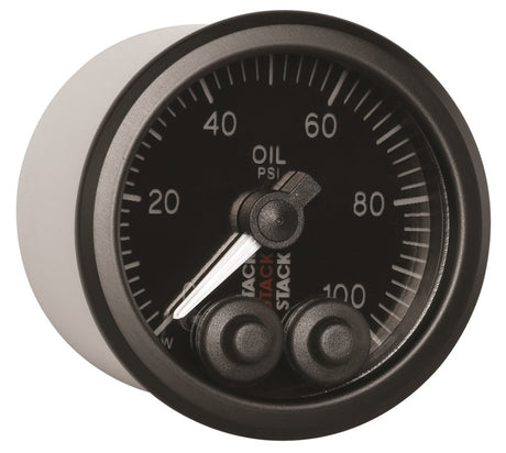 Autometer Stack Instruments Pro Control 52mm 0-100 PSI Oil Pressure Gauge - Black (1/8in NPTF Male) - ST3502