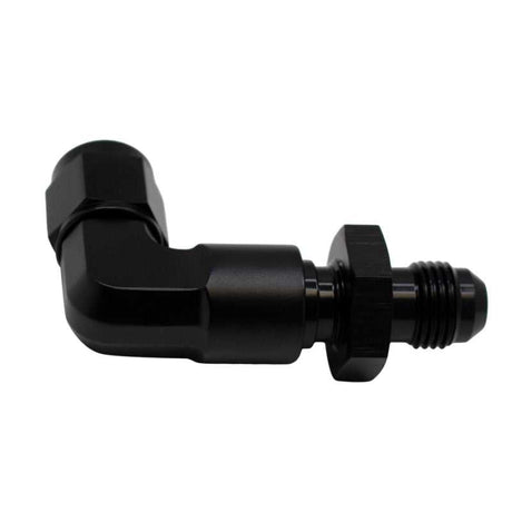 DeatschWerks 6-02-0727-B DeatschWerks 6AN Female Flare Swivel to 6AN Male Flare 90-Degree Bulkhead - Anodized Matte Black