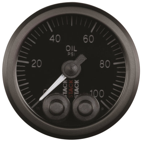 Autometer Stack Instruments Pro Control 52mm 0-100 PSI Oil Pressure Gauge - Black (1/8in NPTF Male) - ST3502