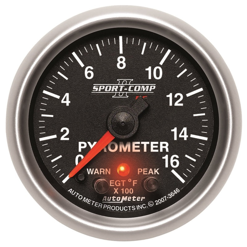 Autometer Sport-Comp II Full Sweep Electronic 0-1600 Deg F EGT/Pyrometer Peak & Warn w/ Elec Control - 3646