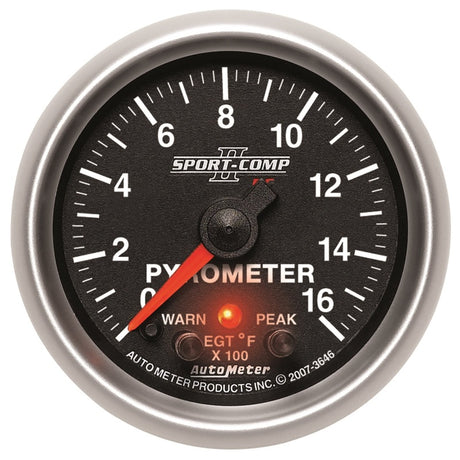 Autometer Sport-Comp II Full Sweep Electronic 0-1600 Deg F EGT/Pyrometer Peak & Warn w/ Elec Control - 3646