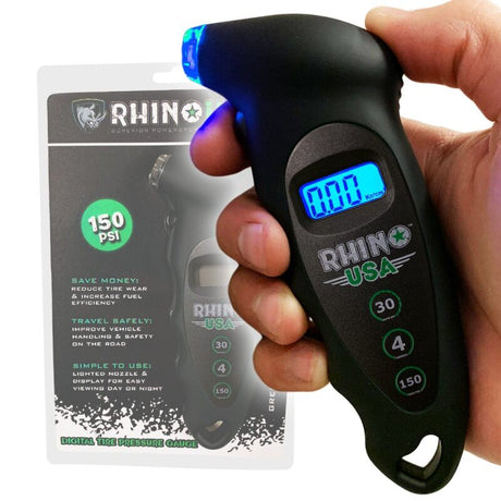 Rhino USA Digital Tire Pressure Gauge 150 Psi (Black) - Rhino USA