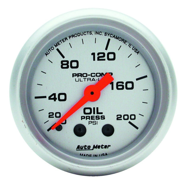 Autometer Ultra-Lite 52mm 0-200 PSI Mechanical Oil Pressure Gauge - 4322