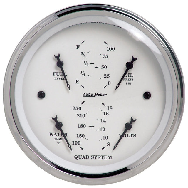 Autometer Old Tyme White 3-3/8in Short Sweep Electric Quad Gauge-Oil Press 0-100 PSI/Water Temp100- - 1612