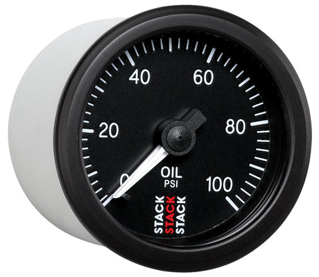 Autometer Stack 52mm 0-100 PSI 1/8in NPTF (M) Mechanical Oil Pressure Gauge - Black - ST3102