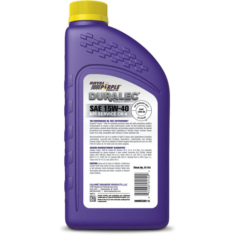 Royal Purple Duralec Super Diesel 15W-40 CK-4 Motor Oil - 1 Quart - RV and Auto Parts