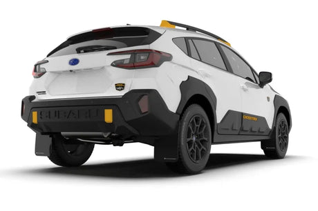 Rally Armor 2024 Subaru Crosstrek Wilderness - Black UR Mudflap with Wild-Orange Logo, No-Drill Installation, High-Quality Durable Protection.