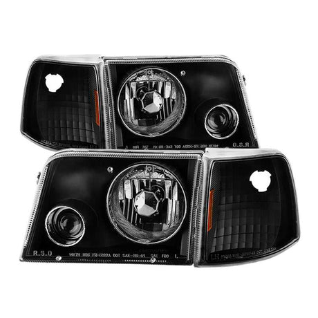 SPYDER 9029387 Xtune Ford Ranger 93-97 Projector Headlights w/ Corner Lights Black PRO-JH-FR93-SET-BK