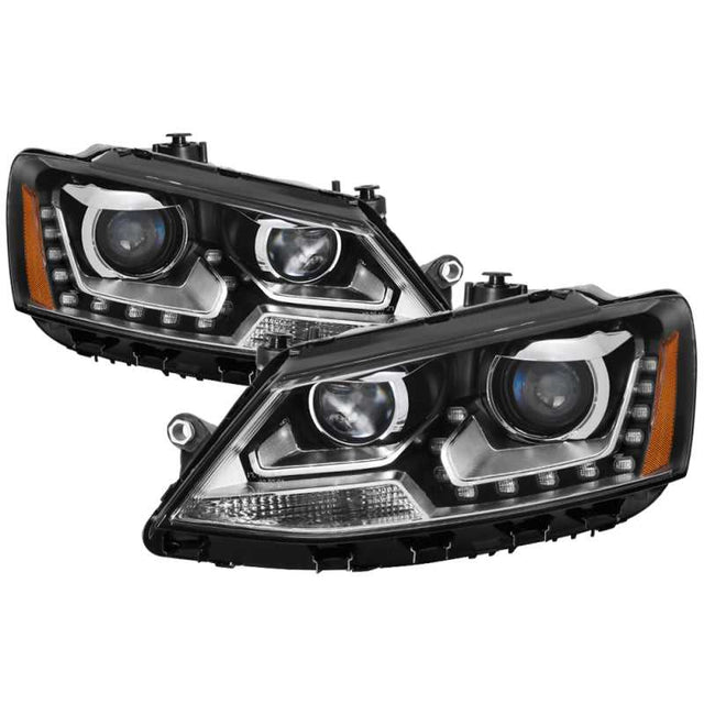 SPYDER 9036675 xTune Volkswagen Jetta 11-14 Halogen Model Only DRL Projector Headlights - Black PRO-JH-VJ11-DRL-BK