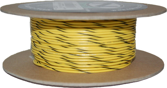 NWR-40-100-20 Namz Custom Cycle 100' Spool 20-Gauge Wire (Yellow/Black Stripe) - RV and Auto Parts