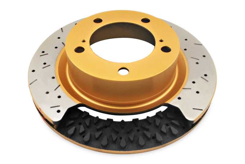 DBA 04-07 STi/2017 BRZ w/Perf. Pkg. 10 Hole Front Drilled/Slotted 5000 Series 2 Pc Rotor w/Gold Hat 