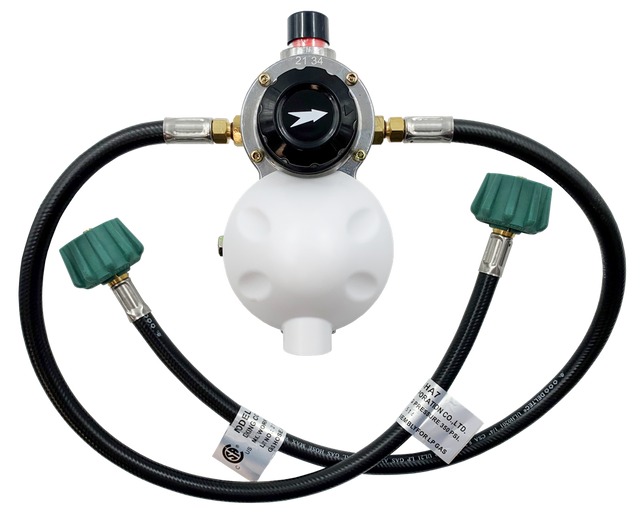 AP Products Auto-Changeover Regulator Kit 2-24 with two-stage regulator, durable cast zinc construction, and high BTU support for RVs and outdoor use.