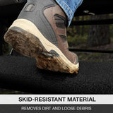 Close-up of a person stepping on a solid RV step covered with 2-0288 Presto Fit Trailhead, showcasing its skid-resistant material and dirt-removing capabilities, Outdoor Living,RV Steps and Ladders,AVADA - Best Sellers,Must Haves