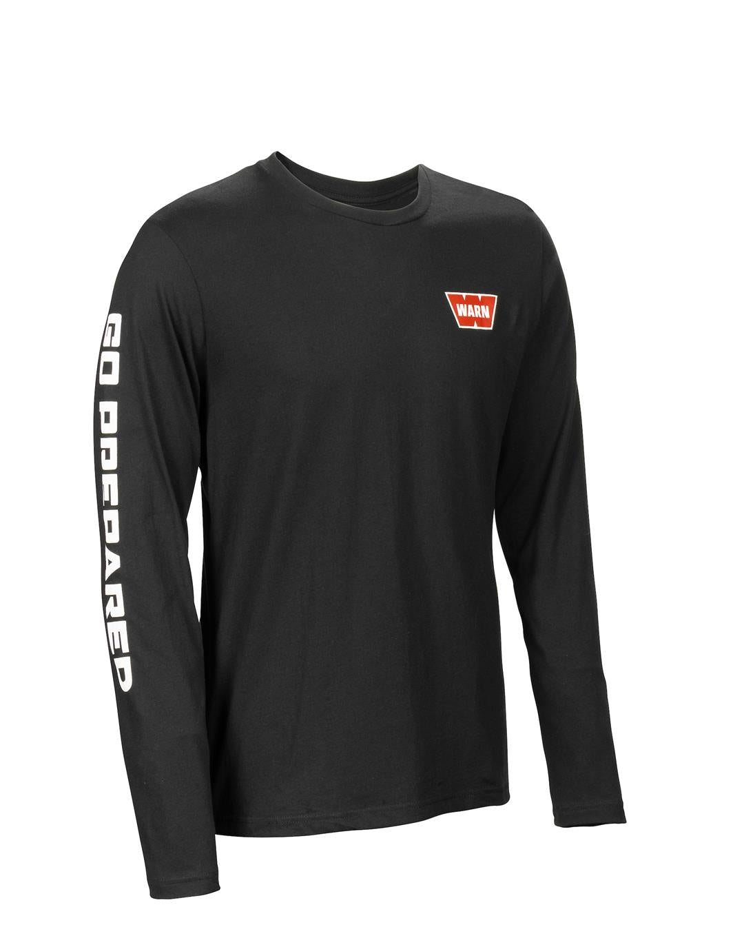 Long-sleeve black shirt with "Warn" logo on chest and "Go Prepared" text on sleeve.