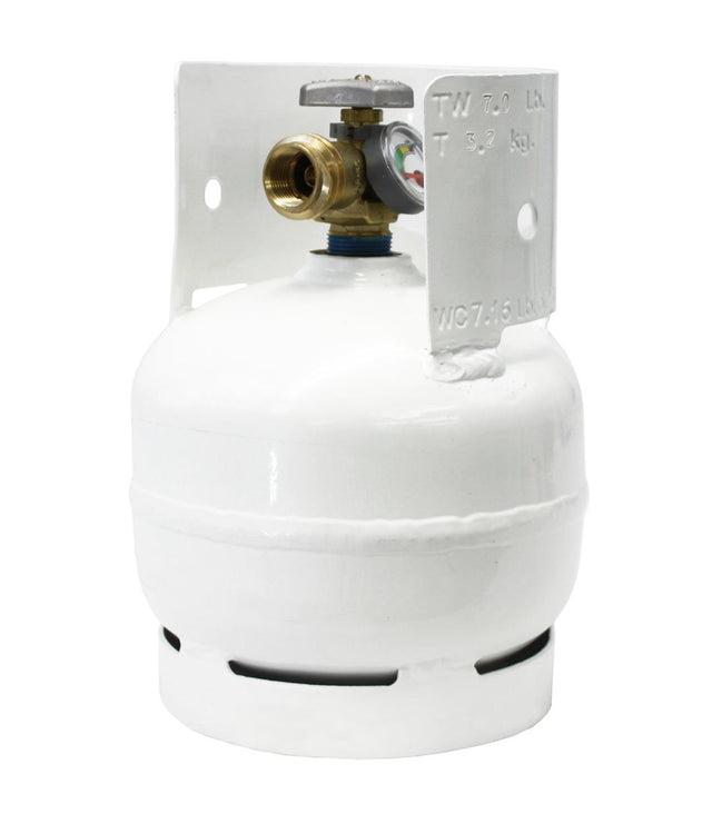 YSN03 Flame King 3# LP Cylinder with OPD and Gauge - lightweight, portable propane tank featuring Overfill Protection Device and built-in gauge for safe, easy propane level monitoring.