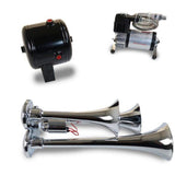 Kleinn Triple Chrome Horn Kit w/ 130 PSI Air Compressor / 1.0 gal Air Tank - RV and Auto Parts