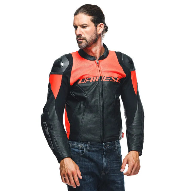 Dainese Racing 4 Leather Jacket Perforated Black/Fluorescent Red Size - 48 - RV and Auto Parts