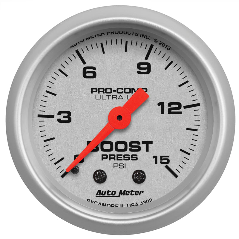 Autometer Ultra-Lite 52mm 0-15 PSI Mechanical Boost Gauge - 4302