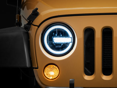 Raxiom 97-18 Jeep Wrangler TJ/JK 7-Inch LED Headlights w/ Halos- Black Housing (Clear Lens) - J155018