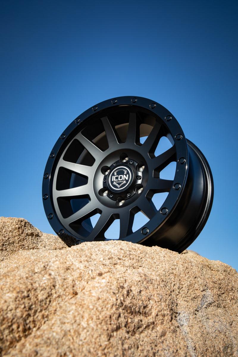 ICON Compression 17x8.5 6x5.5 0mm Offset 4.75in BS 106.1mm Bore Double Black Wheel - RV and Auto Parts