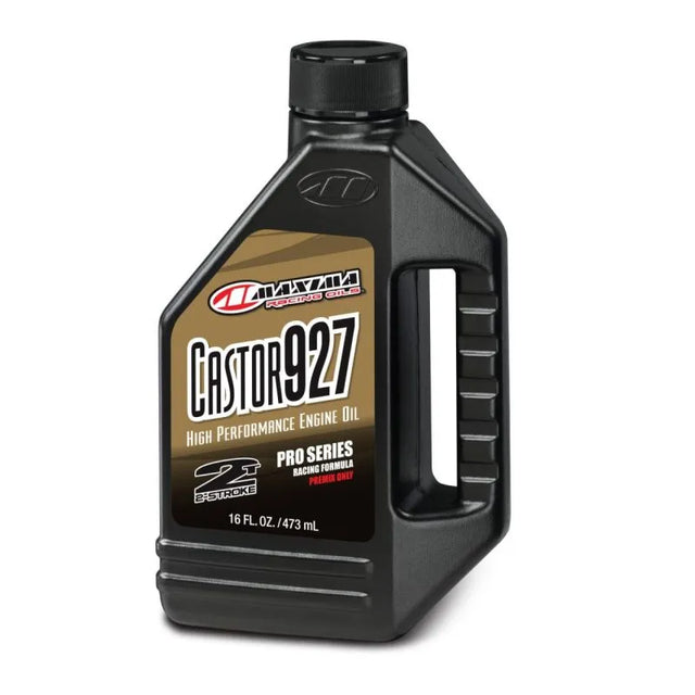 Maxima Castor 927 Racing Premix 16oz bottle for high-performance engine lubrication.