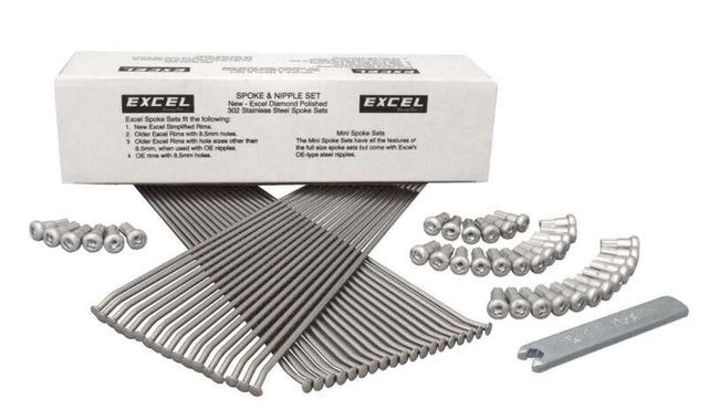 Excel Rear Spoke/Nipple Set (w/ Wrench) - 8 Gauge / 36 Qty - Silver - Excel