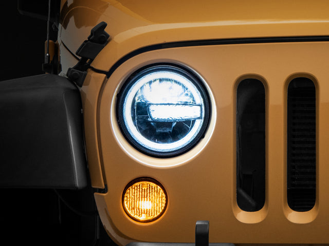 Raxiom 97-18 Jeep Wrangler TJ/JK 7-Inch LED Headlights w/ Halos- Black Housing (Clear Lens) - J155018