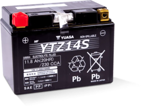 Yuasa YTZ14S Maintenance Free AGM 12 Volt Battery for RV, Automotive, Powersports, off-road, marine, exterior, truck accessories, interior, truck bed, RV parts, apparel, helmets, racing, riding, BMX.