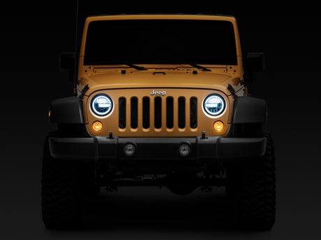 Raxiom 97-18 Jeep Wrangler TJ/JK 7-Inch LED Headlights w/ Halos- Black Housing (Clear Lens) - J155018