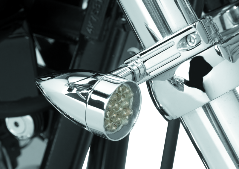 Bikers Choice Chrome Mini LED Turn Signals W/ 41 MM Clamp Universal Custom Pr - Bikers Choice